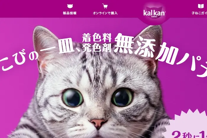 カルカン公式サイトのブランドビジュアル(着色料・発色剤無添加パウチの訴求)