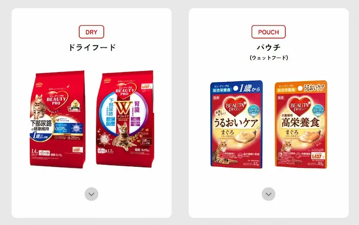 ビューティープロキャットフード シリーズラインナップ(ドライフード・パウチ)