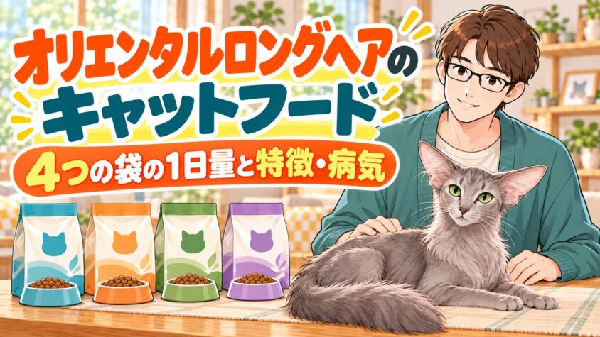 オリエンタルロングヘアのキャットフード｜4つの袋の1日量と特徴・病気