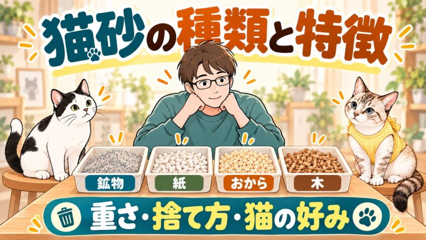 猫砂の種類と特徴｜鉱物・紙・おから・木の重さと捨て方、猫の好み
